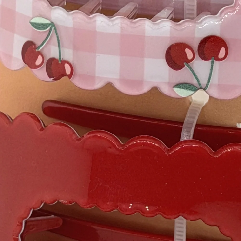 Piper K Cherries Flat Lay Hair Claw Clips Set of 2 Red Pink